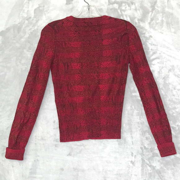 Express Cardigan Sweater Womens Small Red Python Print Red Glitter Stripe Button - Picture 2 of 8
